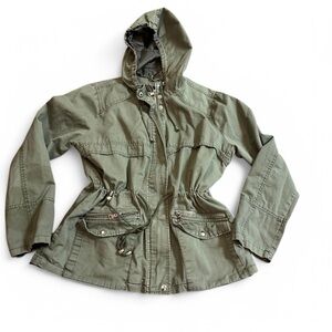 URBAN RETRO | Olive Utility Jacket Women’s L | Zip Hooded Military Army Coat